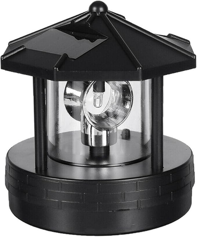 4.33inch LED Solar Powered Lighthouse, IP44 Waterproof, 360 Degree Rotating Lamp Waterproof Statue Rotating Lights for Garden Yard Outdoor Decor(Black,Size:M)