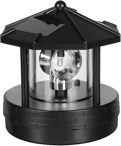 4.33inch LED Solar Powered Lighthouse, IP44 Waterproof, 360 Degree Rotating Lamp Waterproof Statue Rotating Lights for Garden Yard Outdoor Decor(Black,Size:M)