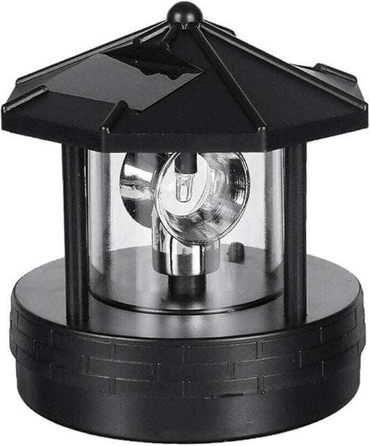 4.33inch LED Solar Powered Lighthouse, IP44 Waterproof, 360 Degree Rotating Lamp Waterproof Statue Rotating Lights for Garden Yard Outdoor Decor(Black,Size:M)