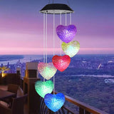 Tvoip Color Changing LED Solar Power Lamp Heart Wind Chimes Garden Decoration Yard Waterproof LED Light Lighting Hanging Decor (Heart)