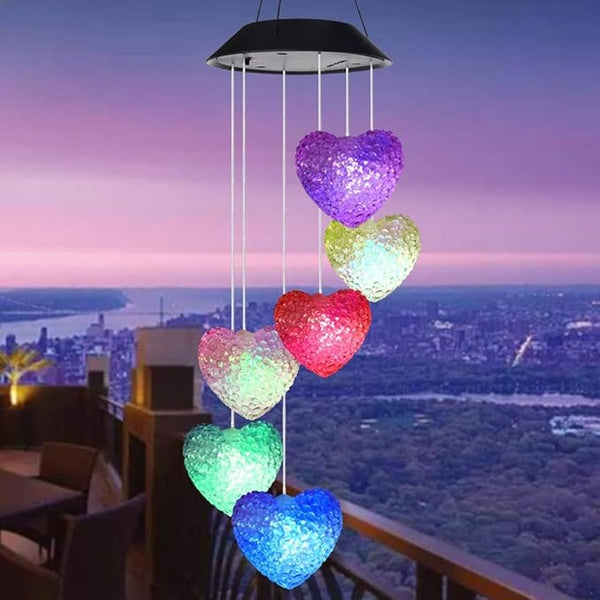 Tvoip Color Changing LED Solar Power Lamp Heart Wind Chimes Garden Decoration Yard Waterproof LED Light Lighting Hanging Decor (Heart)