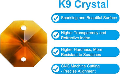 PATIKIL K9 Crystal Octagon Beads 2 Holes Pendants, 60 Pack 14mm Chandelier Prisms Parts Ornaments Hanging Beads for DIY Arts Crafts Decoration, Amber