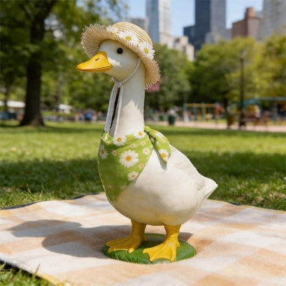 Summer Porch Goose Outfits Daisy Flower Goose Outfit Spring Geese Clothes Costume with Straw Hat Scarf for 17-23" Lawn Cement Plastic Geese Statue for Garden Yard Decor Accessories(Green)