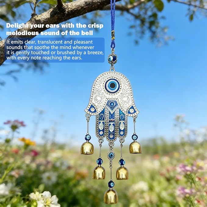 Evil Eye Metal Wind Chimes with Bell, Handing Wind Chime for Home Decoration Accessories, Blue Lucky Evil Eye Wall Decor Pendant for Indoor