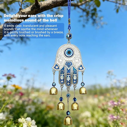 Evil Eye Metal Wind Chimes with Bell, Handing Wind Chime for Home Decoration Accessories, Blue Lucky Evil Eye Wall Decor Pendant for Indoor