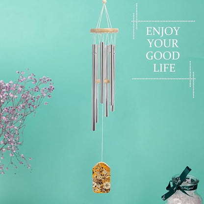 Wind Chimes for Outside,Yellow Background Flowers Printed Cute Aluminium Windchimes Outdoors,Soothing Melodic Memorial Wind Chime for House Porch Patio Garden Balcony Decor