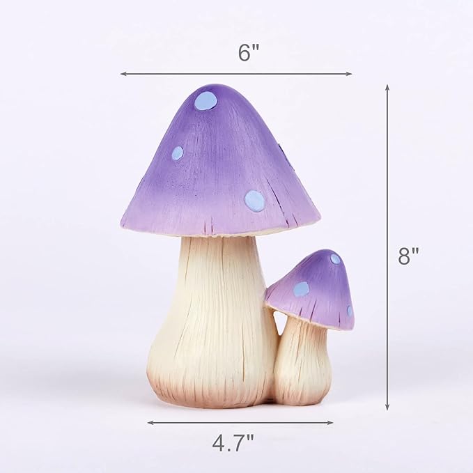 Mushroom Decor Fairy Garden Accessories - Outdoor Cottagecore Decor Mushrooms Ornament for Garden Decoration Garden Gnome's Favorite Mushroom Statues（8” Purple）