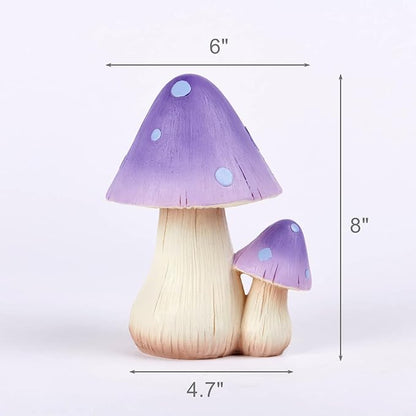 Mushroom Decor Fairy Garden Accessories - Outdoor Cottagecore Decor Mushrooms Ornament for Garden Decoration Garden Gnome's Favorite Mushroom Statues（8” Purple）