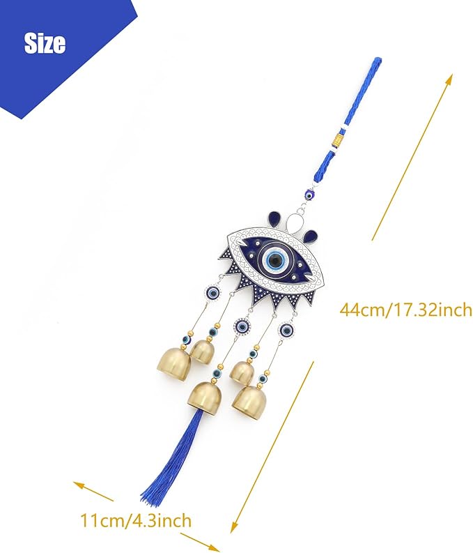 BWINKA 17.3" Gothic Evil Eye Wind Chimes - Weather-Coated Metal Witch Bells for Door Protection - Vintage Copper Finish Spooky Halloween Decor for Garden, Porch & Backpack - Spiritual Gift