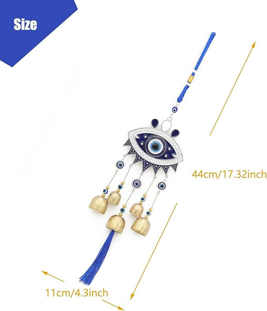 BWINKA 17.3" Gothic Evil Eye Wind Chimes - Weather-Coated Metal Witch Bells for Door Protection - Vintage Copper Finish Spooky Halloween Decor for Garden, Porch & Backpack - Spiritual Gift