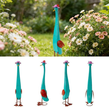 22" Duck Garden Statue Set of 2 Metal Ducks, Duck Outdoor Decor with Stakes Animal Yard Art Sculptures for Patio Porch Lawn Backyard