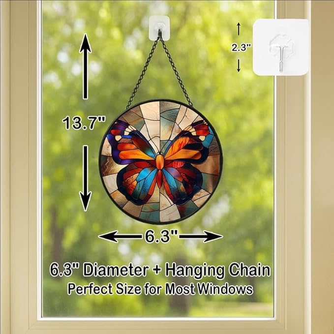 Stained Glass Window Hanging - Radiant Sun and Garden Scene Sun Catchers Indoor Stained Glass Panels Wall Decor for Mom Wife Lovers Festive 6.3in