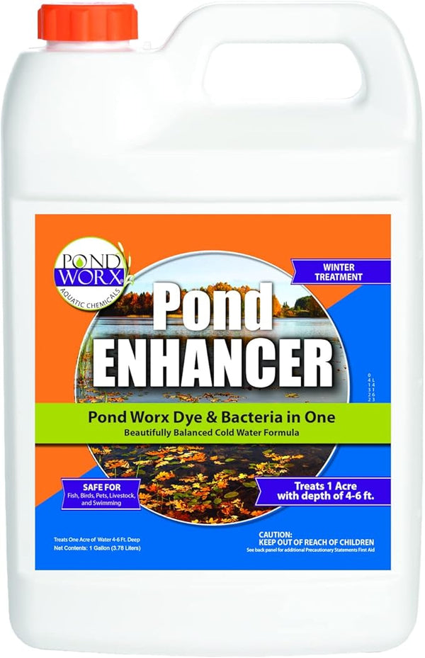 Pond Enhancer Gallon - Pondworx Concentrated Blue Dye with Pondworx Bacteria, 2 in 1 Formulation - Treats 1 Acre - Safe for Fish, Wildlife, Pets & Children