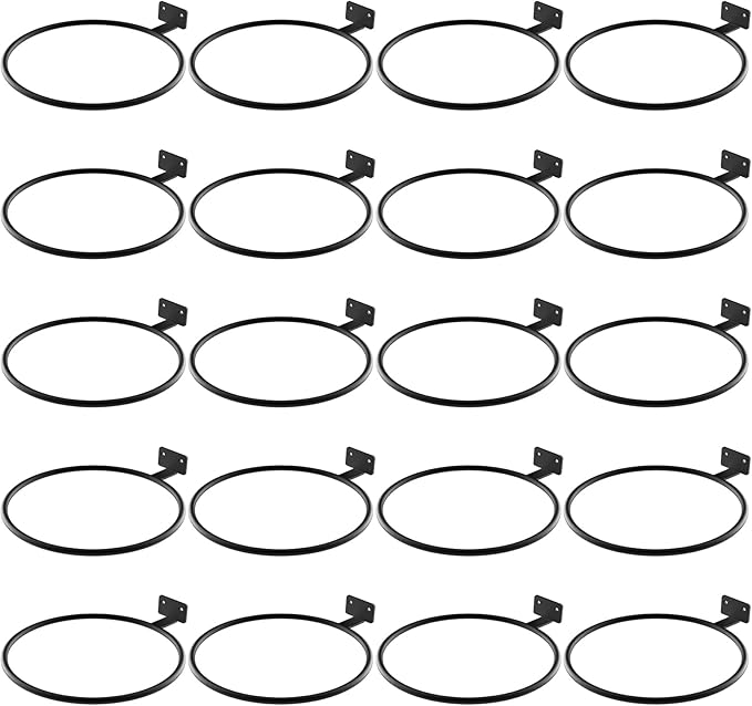 Wall Flower Pot Holder 6in 20Pack Ring Plant Hanger, Metal Planter Hooks Wall Mounted Bracket Heavy Duty for Outdoor Indoor Black
