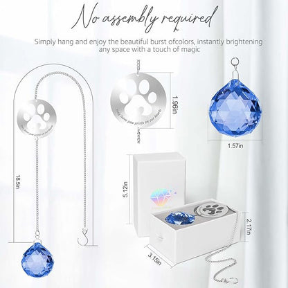 Mooncraftlogy Dog Memorial Gifts, Unique Loss of Pet Sympathy Idea, Navy Blue Crystal Ball Rainbow Suncatcher with Paw Print for Cat or Dog Remembrance and Bereavement