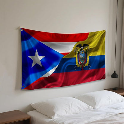 Puerto Rican Puerto Rico And Ecuador Flag 3x5 Ft Double-Sided Printed Indoor/Outdoor Flag Polyester Fabric Decorative Banner With 2 Brass Grommets 3x5 Foot National Flags For Outside