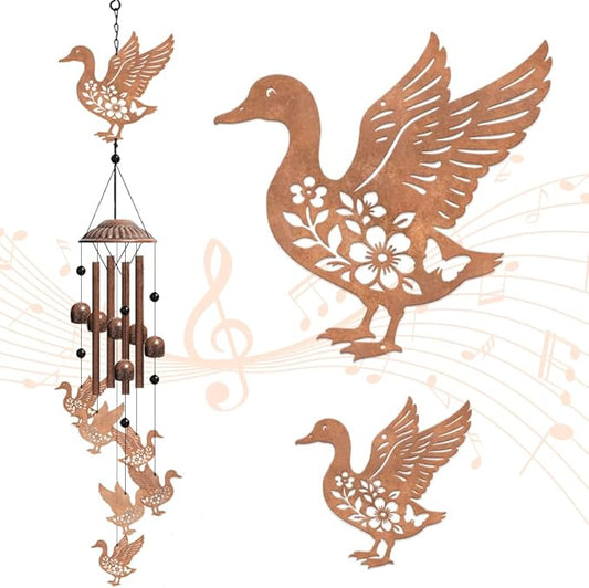 OLYCRAFT Duck Wind Chimes Outdoors Wind Chime Sympathy Memorial Windchime Iron Windchime Memorial Presents Duck Flower Hanging Windbell for Patio Backyard Home Garden Pendant Decoration