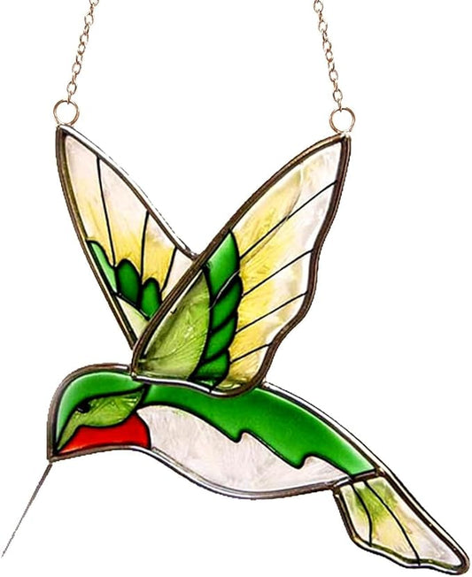 Hummingbird Stained Glass Window Hanging Light Catchers Home Decor Handmade Ruby Throated Bird Sun Catchers Indoor Window Ornament Hummingbird Gifts for Women & Mom Bird Lovers