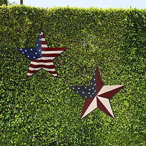 2set Metal Star Barn Yard Sign Garden Stake Decor for 4th of July Veterans Day, Patriotic US Flag Barn Star Yard Stake Outdoor Patio Lawn Decorations or Rustic Star Barn Ornament Wall Decor for House