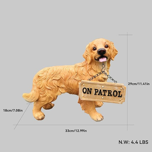 Golden Retriever Garden Statue with Solar Lantern & Double-Sided Welcome Sign, Lifelike Dog Figurine Outdoor Yard Decor, Puppy Sculpture Patio Lawn Ornament Pet Memorial Gift