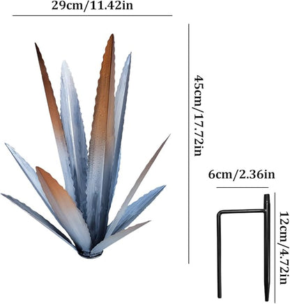 EROCK 2 Pcs Tequila Rustic Sculpture, Wind Resistant Metal Agave Plant Outdoor Home Decor, DIY Rustic Hand Painted Metal Agave Garden Art Plant Country Sculpture Statue Patio Stake Lawn Ornament Gift