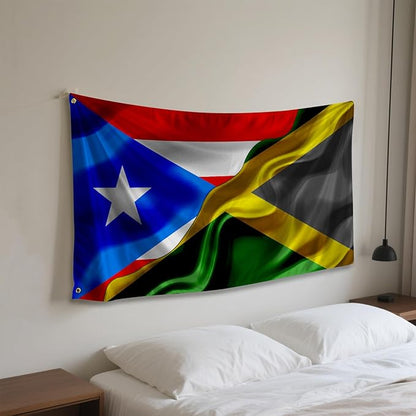 Puerto Rican Puerto Rico And Jamaica Jamaican Flag 3x5 Ft Double-Sided Printed Indoor/Outdoor Flag Polyester Fabric Decorative Banner With 2 Brass Grommets 3x5 Foot National Flags For Outside