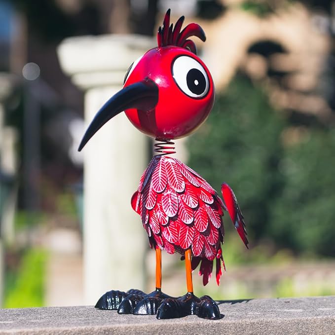 Metal Large Garden Statue,16.5" Red Bird Statues and Sculptures for Outdoor Decor,Metal Yard Art Lawn Ornaments for Patio Backyard Decoration