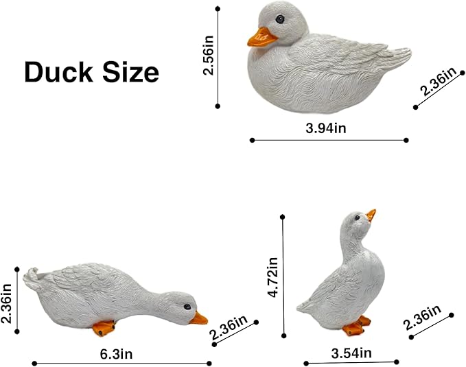 3PCS Garden Duck Statues Outdoor Decor, Garden Resin Duck Yard Decor Ornaments Goose Sculpture Statue for Pond, Fish Tank, Yard, Poolside Rockery Landscape Porch Decoration