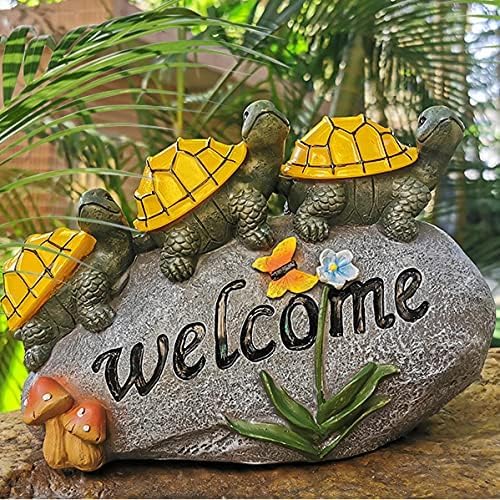 shumi Solar Garden Statue Turtle Outdoor Lights -Welcome Turtles on a Rock Solar Powered LED Outdoor Garden Ornaments，for Indoor Outdoor Yard Statue Decoration，Thanksgiving Christmas 1 Pack
