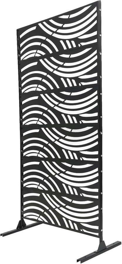 Metal Privacy Screen, 72" H x 44" W Freestanding Privacy Screens, Patio Decorative Metal Fence Panels with Stand, Portable Divider Screens, for Backyard/Patio/Deck (Black-Wave, 72''H×44''W)
