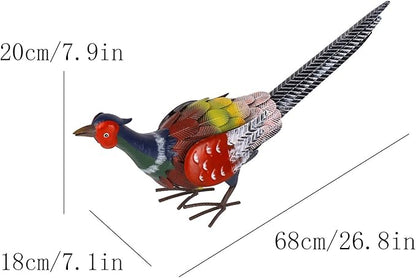 Metal Pheasant Sculpture Animal Yard Art Iron Artwork 68x18x20cm Realistic Outdoor Decoration for Patio Backyard Pond Sturdy
