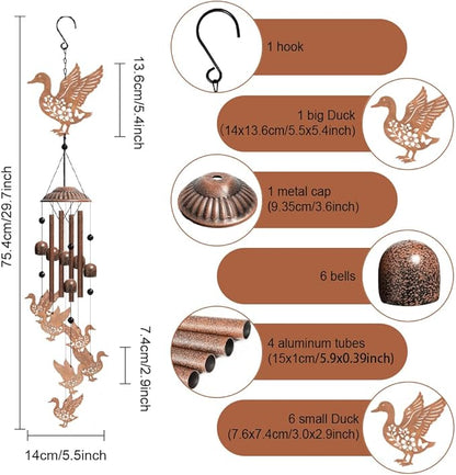 OLYCRAFT Duck Wind Chimes Outdoors Wind Chime Sympathy Memorial Windchime Iron Windchime Memorial Presents Duck Flower Hanging Windbell for Patio Backyard Home Garden Pendant Decoration