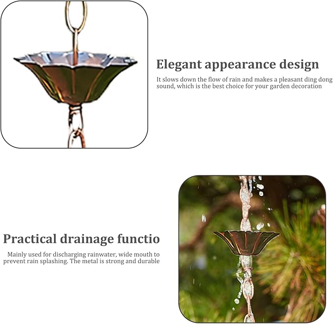 Rain Chain Copper Imitation for Gutters 3.3ft with 5 Cups Easy Install Catcher Outside Courtyards Replacement Downspout A