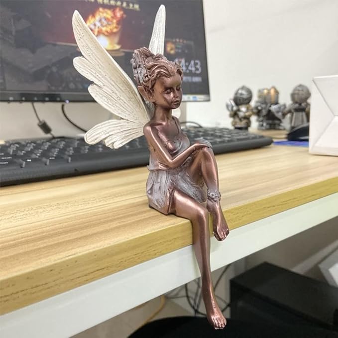 Garden Resin Figure, Angel Statue, Garden Sculptures, Flower Statue, Garden Statue, Outdoor Decoration Exquisite Statuary for Backyard, Balcony, Lawn, 7.1 x 3.1 x 5.9 in, Color Black