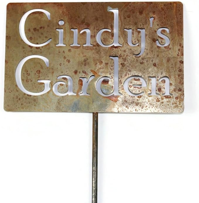 Classic Metal Garden Markers Clearance Items 20 to 33 Inches Tall (Naturally Rusted, Cindy's Garden)