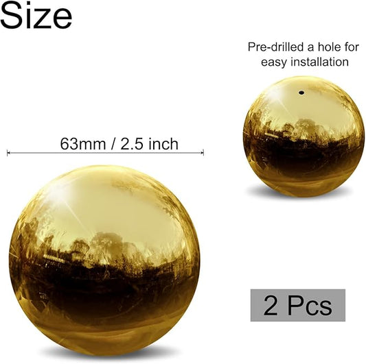 uxcell 2 Pcs Gazing Globe Decor Ball 2.5 Inch 63mm Reflective Garden Sphere Hollow Ball, Seamless Stainless Steel Gazing Ball, Smooth Mirror Globe for Garden Home Decor, Gold Tone
