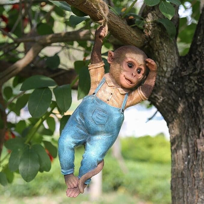 Monkey Statue - Hanging Monkey for Front Yard Decor, Durable Garden Sculptures & Statues, Monkey Figurines for Home & Garden Decor, Monkey Figurine for Animal Garden Decor (Chimp)