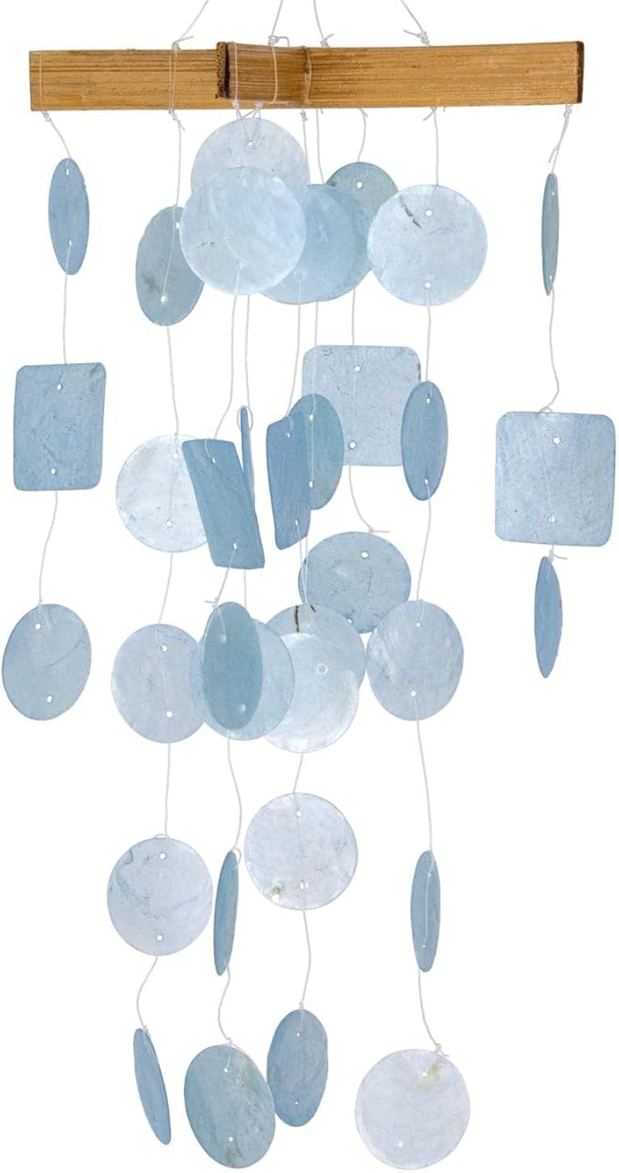 Woodstock Chimes Asli Arts Collection, Mini Capiz Chime, 12'' Light Blue Capiz Wind Chimes for Outdoor, Patio, Home or Garden Décor (C138)