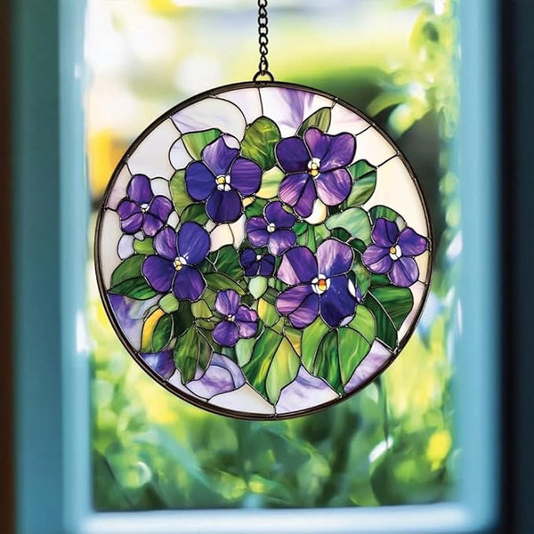 Violet Flower Acrylic Suncatcher, Flower Suncatchers for Window Hangings, Stained Glass Effect Garden Decor, Gift for Mother's Day, Mom, Grandma, Wife, Women