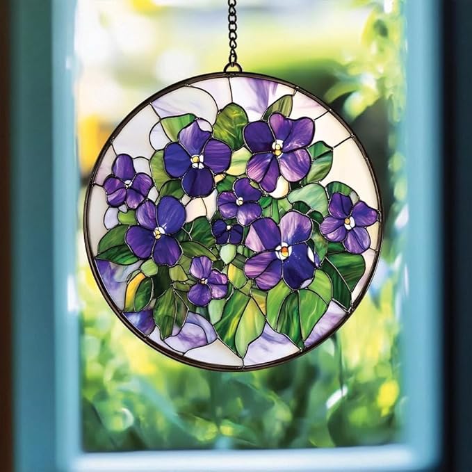 Violet Flower Acrylic Suncatcher, Flower Suncatchers for Window Hangings, Stained Glass Effect Garden Decor, Gift for Mother's Day, Mom, Grandma, Wife, Women