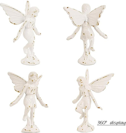 Sungmor Cast Iron Angel Statue, Rustic White Playful Fairy Figurines, Creative Angel Pixie Collection Home Office Desk Decor, Indoor Outdoor Fairy Garden Accent Ornament