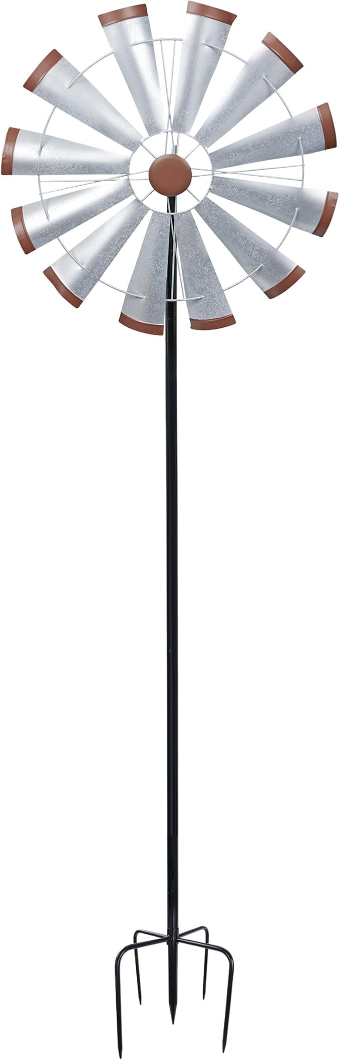Alpine Corporation 85" Tall Outdoor Metal Wind Spinners, Large Kinetic Windmill, Outdoor Decor, Silver