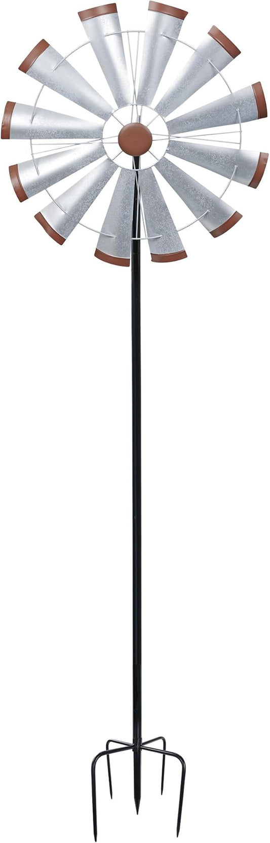 Alpine Corporation 85" Tall Outdoor Metal Wind Spinners, Large Kinetic Windmill, Outdoor Decor, Silver