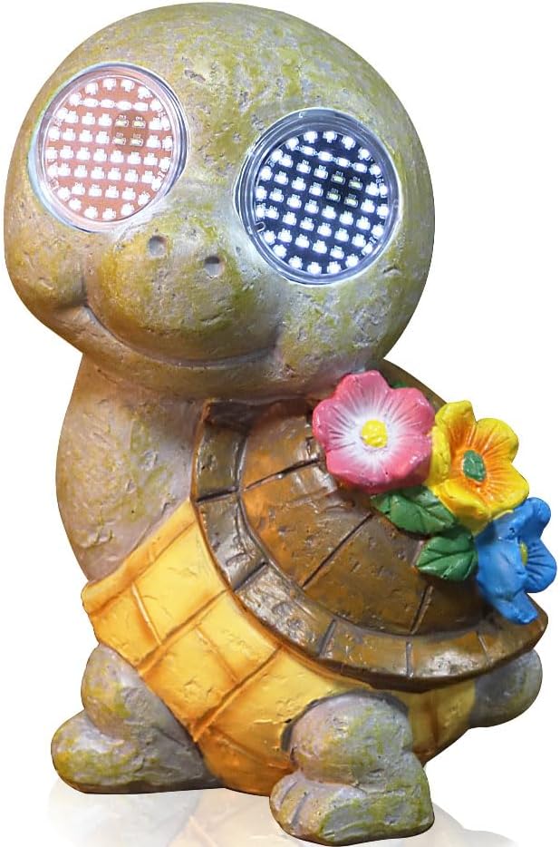 Solar Garden Statue with LED Lights, Dynamic Blinking Lights and Flowers, Outdoor Garden Figurine for Patio Porch Lawn Backyard Decor, Housewarming Gifts for Women (Turtle)