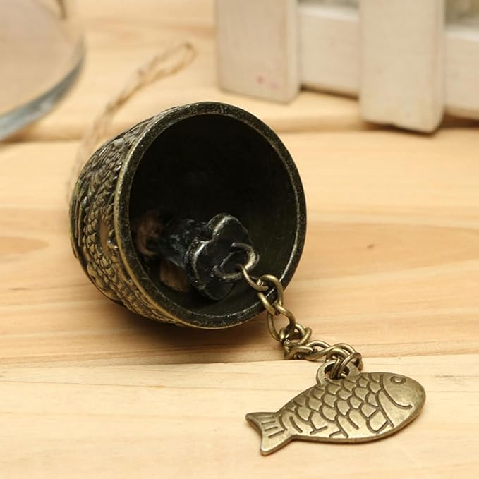 MrMrKura 4 Pcs Vintage Dragon Fengshui Bell, Brass Bless Wind Chimes for Outside Hanging Bell for Good Luck Home Garden Patio Indoor Outdoor Decor