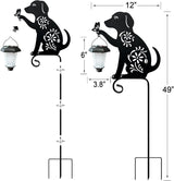 Dog Holding Solar Lantern Garden Stakes Outdoor Metal Dog Stakes Decorative Garden Stakes Suitable for Yard and Lawns(Dogs Decor Garden Stake)