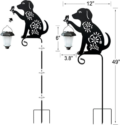Dog Holding Solar Lantern Garden Stakes Outdoor Metal Dog Stakes Decorative Garden Stakes Suitable for Yard and Lawns(Dogs Decor Garden Stake)