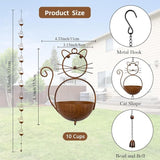 10.53ft Rain Chain for Outside, Rain Chain with 10 Cat Cups, Adjustable Rain Catcher Chain for Outside, Replacement Downspout for Gutters, Eaves, Drainage