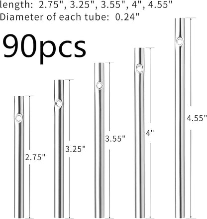 90pcs Wind Chime Tubes for Home Garden Outdoor Hanging Decorations, Tone Empty Tubes with Wind Chime line 150 Yards(5 Different Length)
