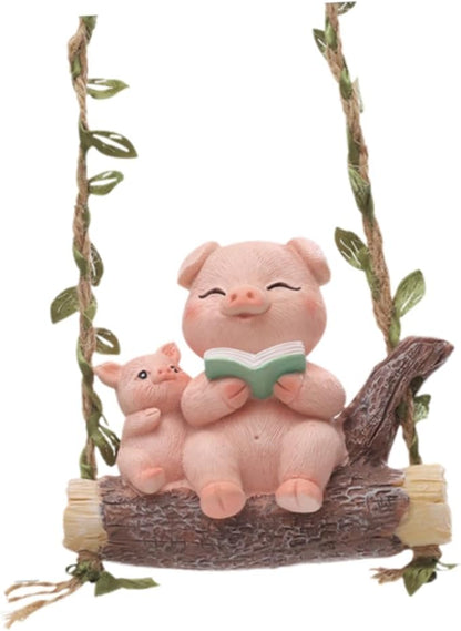 Swing Animal Garden Statue, Resin Ornament, Cartoon Gift,Decorative Hanging Sculpture Cute Pig Figurine for Outdoor Indoor